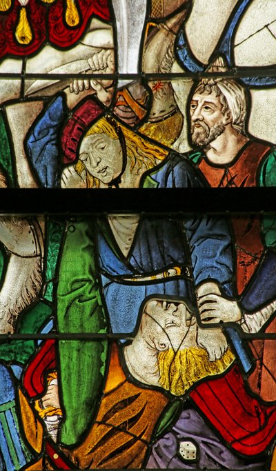 Vitrail représentant le tirage au sort des vêtements du Christ à la Crucifixion (détail), 1500-10 - French School